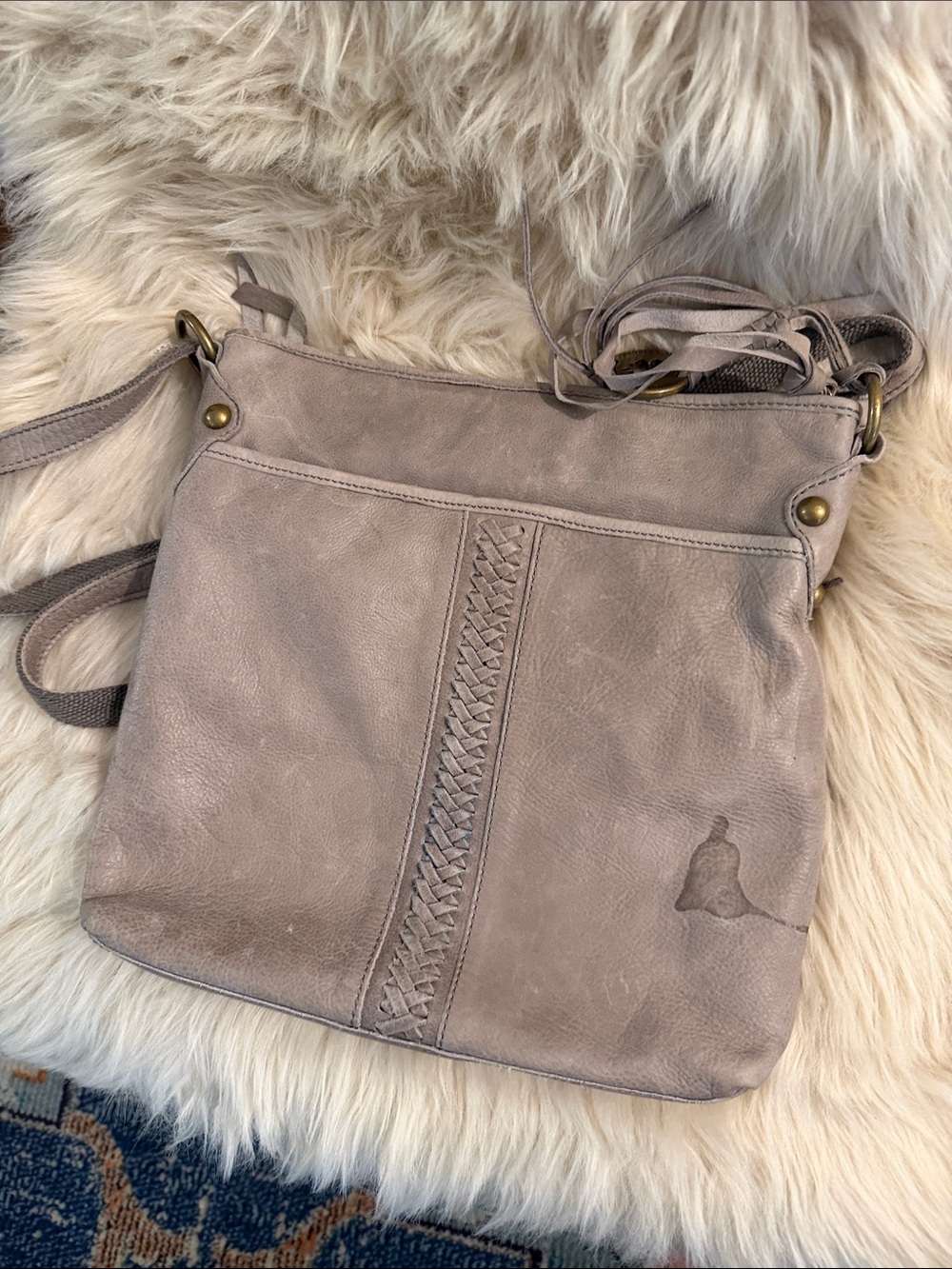 Lucky Brand Taupe Leather Braided Crossbody Bag